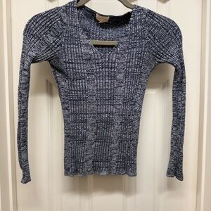 Blue Ribbed Long Sleeve Top